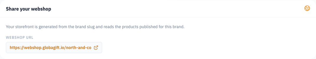 The example brand storefront URL. Use your own brand URL and check the environment before sharing.